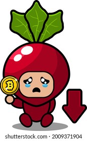 vector cartoon character cute radish vegetable mascot costume mining bitcoin business