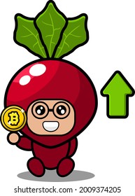 vector cartoon character cute radish vegetable mascot costume mining bitcoin business
