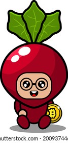 vector cartoon character cute radish vegetable mascot costume mining bitcoin business