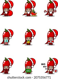 vector cartoon character cute red chili vegetable mascot costume set christmas bundle
