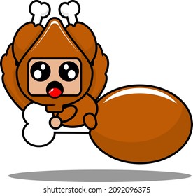 vector cartoon character cute roast chicken food mascot costume riding chicken thigh