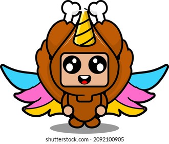 vector cartoon character cute roast chicken food mascot costume with unique unicorn