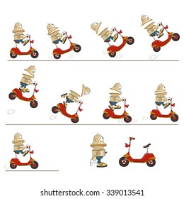 Vector Cartoon Character Cute Robot and Scooter for a Computer Game Storyboard