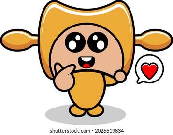 personaje de caricatura vectorial lindo pin rodante mascota herramientas de cocina con burbujas de chat de amor