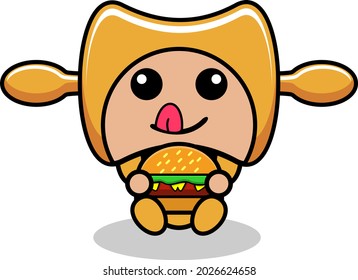 vector cartoon character cute rolling pin mascot costume cooking tool eating delicious burger