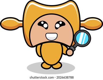 vector cartoon character cute rolling pin mascot costume cooking tool holding a magnifying glass