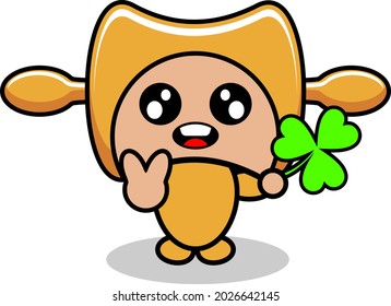 vector cartoon character cute rolling pin mascot costume cooking tool holding clover leaf