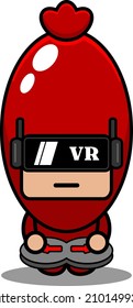 vector cartoon character cute sausage food mascot costume playing virtual reality game