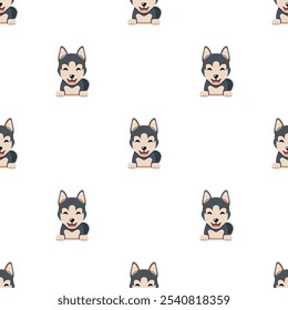 Vector cartoon character cute siberian husky dog seamless pattern background for design.