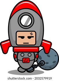 vector cartoon character cute space rocket mascot costume feet on planet chain