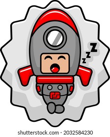 vector cartoon character cute space rocket mascot costume sleeping on the cloud