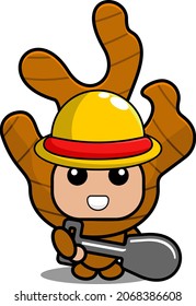 vector cartoon character cute spice ginger mascot costume wearing farmer's hat and holding farmer's shovel