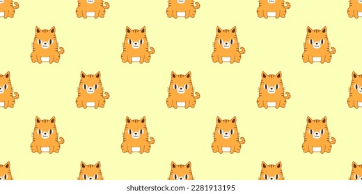Vector cartoon character cute tabby cat seamless pattern background for design 
