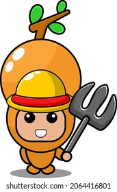 vector cartoon character cute tamarind spice mascot costume holding farmer's fork