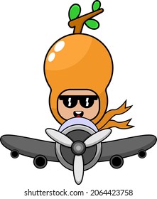 vector cartoon character cute tamarind spice mascot costume riding a plane