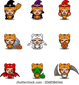vector cartoon character cute tiger animal mascot costume set bundle halloween