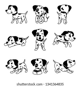 Vector cartoon character dalmatian dog poses for design.