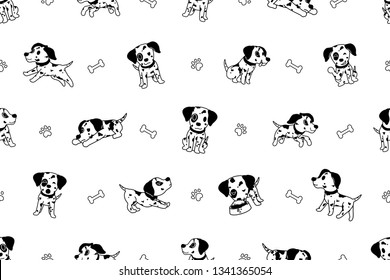 Vector cartoon character dalmatian dog seamless pattern for design.