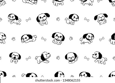 Vector cartoon character dalmatian dog seamless pattern for design.