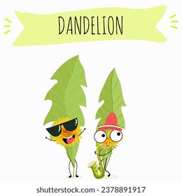 Vector cartoon character dandelion, funny character, medicinal plant, cooking.