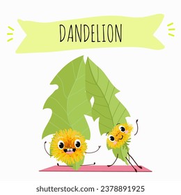 Vector cartoon character dandelion, funny character, medicinal plant, cooking.