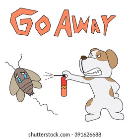 vector cartoon character dog drive out cockroach