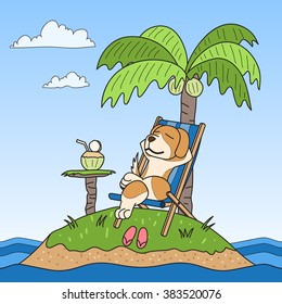 vector cartoon character dog on island