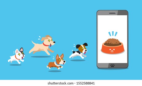 Vector cartoon character dogs and smartphone for design.