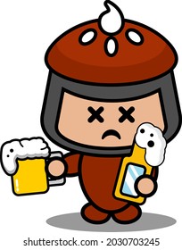 vector cartoon character doodle cake pie cute mascot costume holding and drinking beer