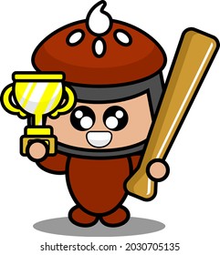 vector cartoon character doodle cake pie cute mascot costume win baseball