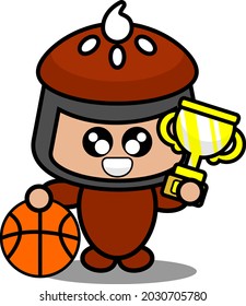 vector cartoon character doodle cake pie cute mascot costume win basketball