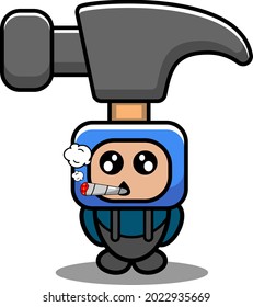 vector cartoon character doodle costume mascot funny hammer tool smoking