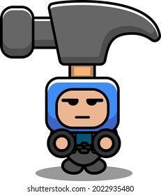 vector cartoon character doodle mascot costume cute hammer tool in handcuffs