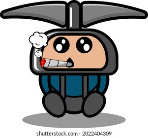 vector cartoon character doodle miner pickaxe cute mascot costume sitting smoking