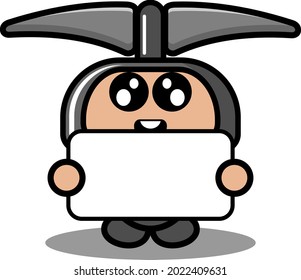 vector cartoon character doodle miner pickaxe cute mascot costume holding white board