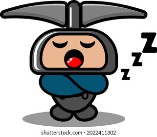 personaje de caricatura vectorial garabato minero pickaxe lindo disfraz de mascota durmiendo
