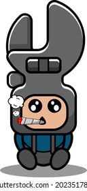 vector cartoon character doodle spanner mechanical tool cute mascot costume sitting smoking