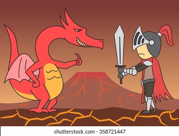 vector cartoon character dragon knight fighting