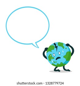 Vector cartoon character earth with speech bubble for design.