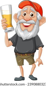 Vector cartoon character of an elderly man with a pint of beer