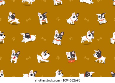 Vector cartoon character french bulldog seamless pattern for design.