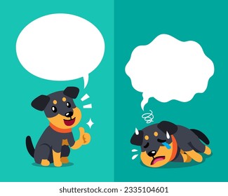 Vector cartoon character german hunting terrier dog expressing different emotions with speech bubbles for design.