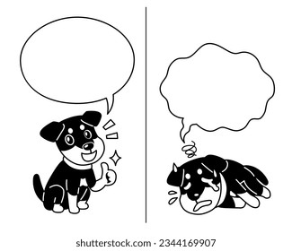 Vector cartoon character german hunting terrier dog expressing different emotions with speech bubbles for design.