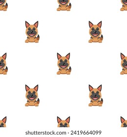 Vector cartoon character german shepherd dog seamless pattern background for design.