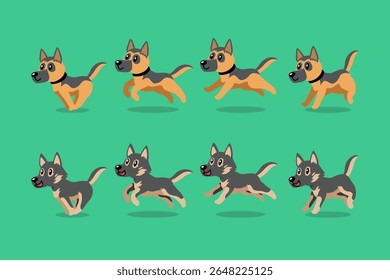 Vector cartoon character german shepherd dog running step for design.
