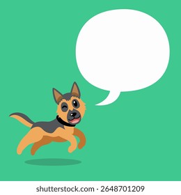 Vector cartoon character german shepherd dog with speech bubble for design.