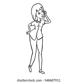 Vector Cartoon Character - Girl Talking with a Cell Phone