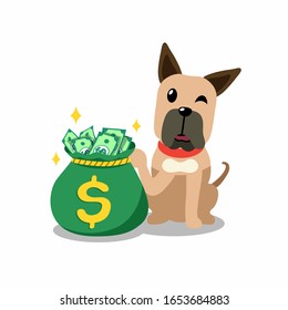 Vector cartoon character great dane dog with money bag for design.