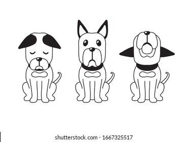 Vector cartoon character great dane dog poses set for design.