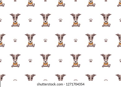 Vector Cartoon Character Greyhound Dog Seamless Pattern For Design.